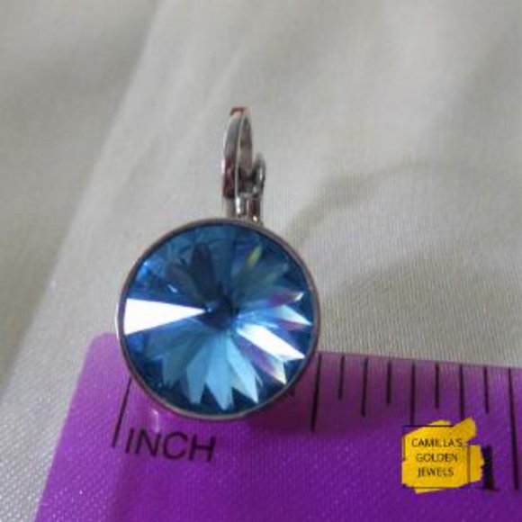 Round Blue Topaz Gemstone Pendant Earrings in Sterling Silver encasement - Picture 6 of 7